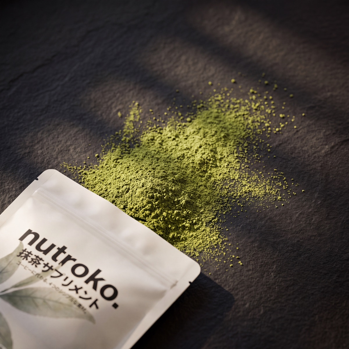 Matcha powder being whisked into hot water